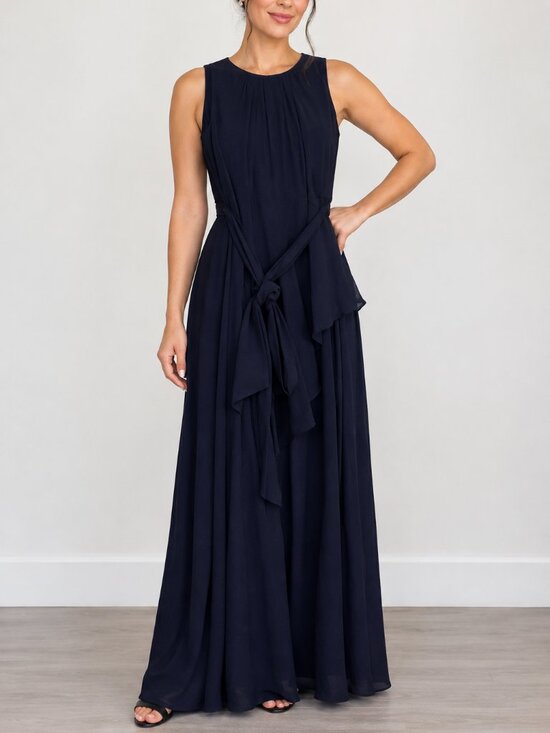 Alex Marie Dresses & Skirts - Navy Blue Sleeveless Ruffle Tie-Waist Maxi Dress - Size 12